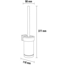 Rozmery nástennej súpravy WC kefy s výškou 377 mm, šírkou 118 mm a hĺbkou 90 mm.
