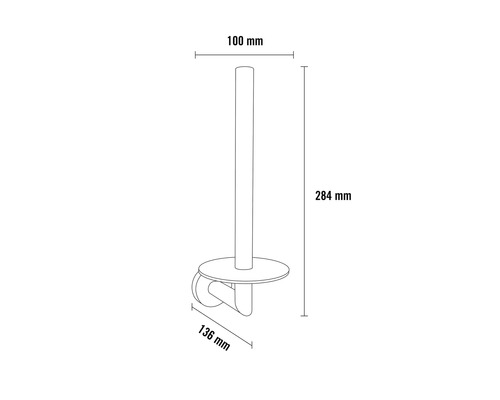 Technický nákres držiaka toaletného papiera s rozmermi 100 mm, 284 mm a 136 mm.