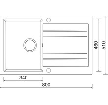 Nákres kuchynského drezu s rozmermi 800 x 510 mm