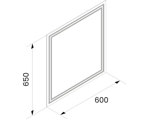 Štvorcové zrkadlo s rozmermi 650 krát 600 milimetrov