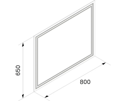 Nákres zrkadla s rozmermi 650 x 800