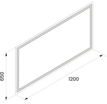 Nákres zrkadla s rozmermi 650 x 1200 milimetrov.