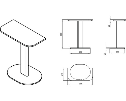 Technický nákres barového stola s rozmermi