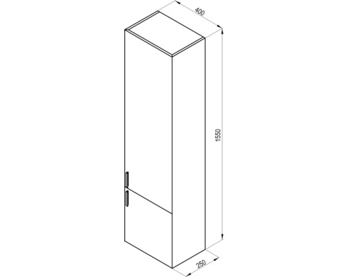 Obrázok vysokej skrine s rozmermi 400 x 250 x 1550 milimetrov.