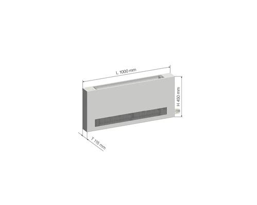 Obrázok radiátora s rozmermi 1000 mm dĺžka, 450 mm výška a 115 mm hĺbka.