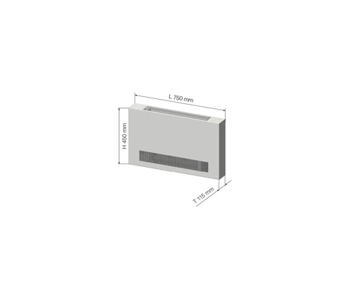 Obrázok radiátora s rozmermi 750 mm dĺžka, 450 mm výška a 115 mm hĺbka