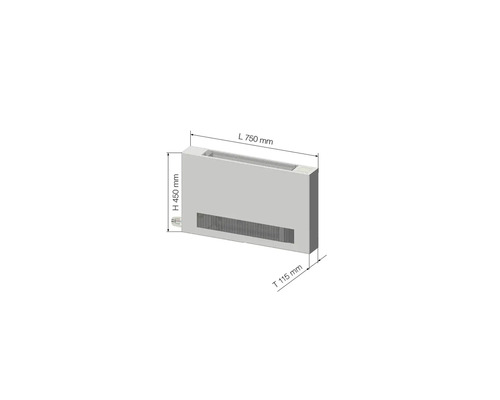 Konvektorový radiátor s rozmermi 750 mm dĺžka, 450 mm výška a 115 mm hĺbka