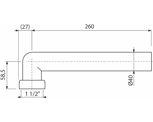 Technický nákres sifónu s rozmermi.