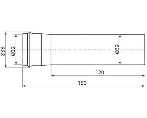 Technický výkres rúry s údajmi o priemere