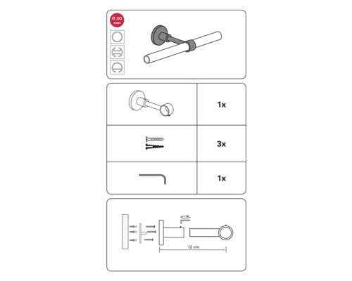 Montážny návod pre záclonovú tyč s príslušenstvom a rozmermi