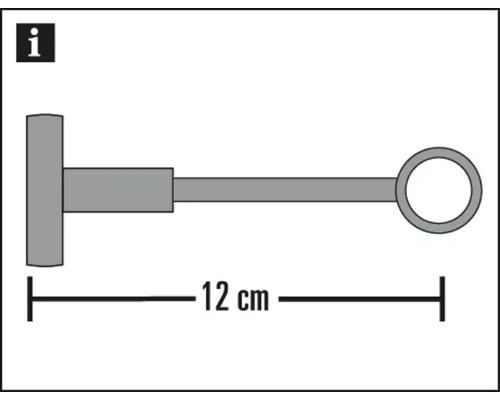 Schéma držiaka záclonovej tyče s rozmermi dvanásť centimetrov.