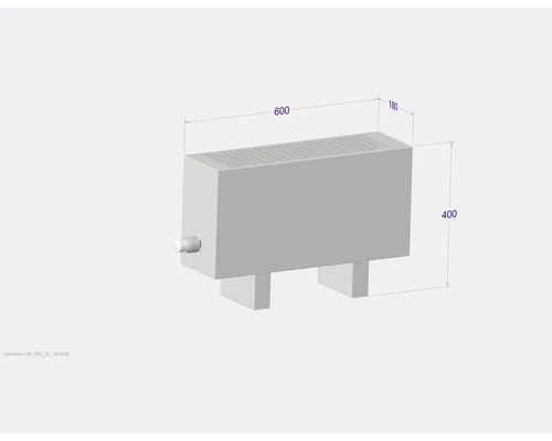Radiátor s rozmermi 600 x 180 x 400 milimetrov.