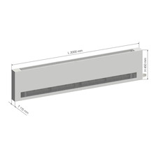 Podlahové kúrenie s rozmermi dĺžka 2000 mm, výška 450 mm a hĺbka 115 mm.