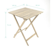 Štvorcový skladací stôl z masívneho dreva, doska stola 60 krát 60 centimetrov, výška 74 centimetrov