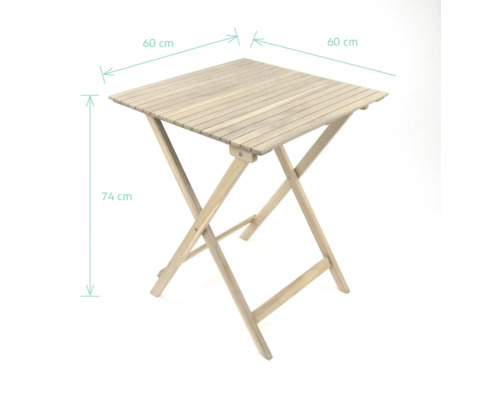 Štvorcový skladací stôl z masívneho dreva, doska stola 60 krát 60 centimetrov, výška 74 centimetrov
