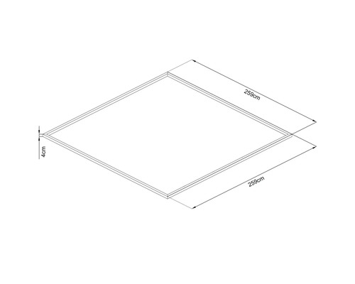 Štvorcový rám s rozmermi 259 x 259 centimetrov a hrúbkou 4 centimetre