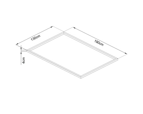 Technický nákres rámu s rozmermi 130 x 190 centimetrov a šírkou rámu 4 centimetre