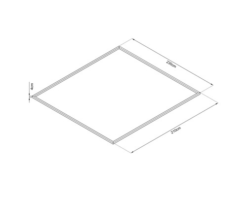 Technický nákres rámu s rozmermi 210 cm x 230 cm a hrúbkou rámu 4 cm.