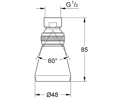 Technický nákres sprchovej hlavice s rozmermi