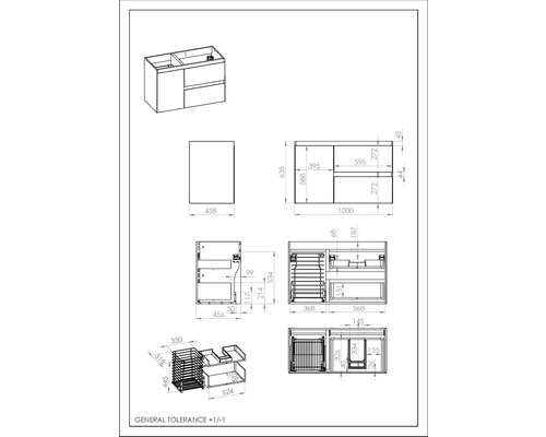 Technický nákres skrinky pod umývadlo s rozmermi