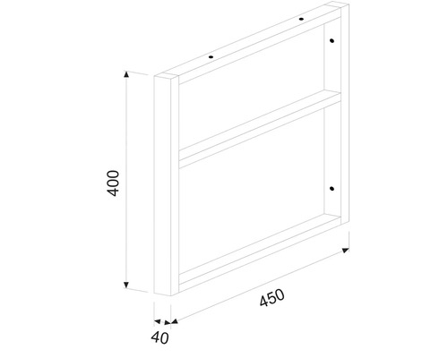 Zobrazenie police s rozmermi 400 x 450 x 40 mm.