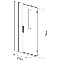Technický nákres dverí s oknom a rozmermi 178 cm výška a 75 cm šírka.