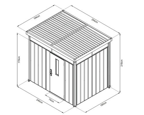 Technický nákres záhradného domčeka s rozmermi