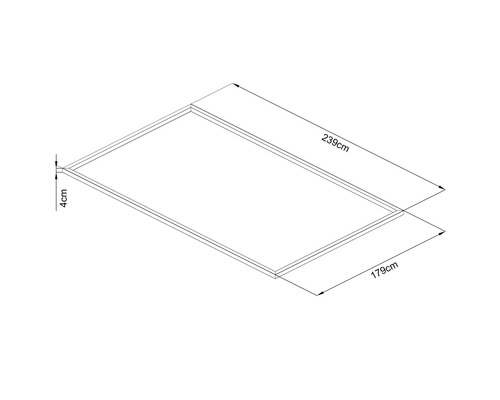 Rám strešného okna s rozmermi 239 cm x 179 cm a hrúbkou 4 cm