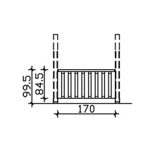 Technický nákres plotového prvku s rozmermi 170 centimetrov na šírku a 99,5 centimetrov na výšku