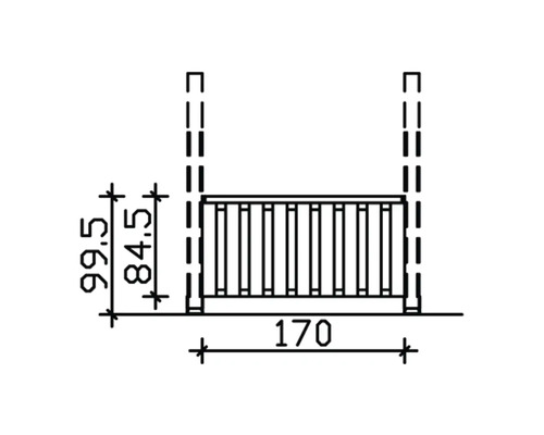 Technický nákres plotového prvku s rozmermi 170 centimetrov na šírku a 99,5 centimetrov na výšku
