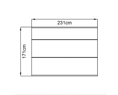Technický nákres skrine s rozmermi 231 x 171 centimetrov