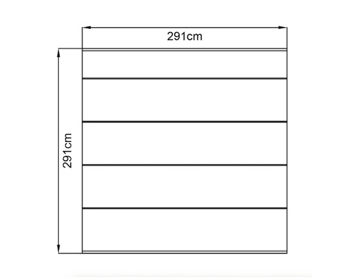 Technický nákres skrine s rozmermi 291 cm x 291 cm