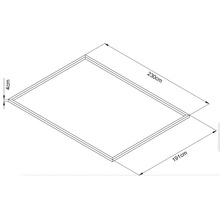 Obrázok obdĺžnikového dreveného rámu s rozmermi 230 cm x 191 cm a hrúbkou rámu 4 cm.