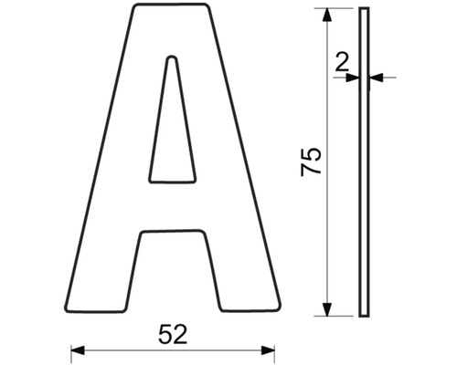 Technický nákres písmena A s rozmermi