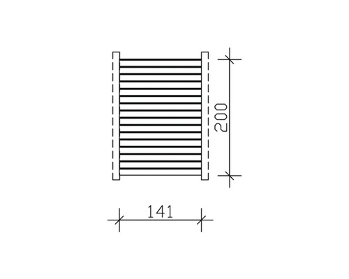 Technický výkres ohrievača uterákov s rozmermi.