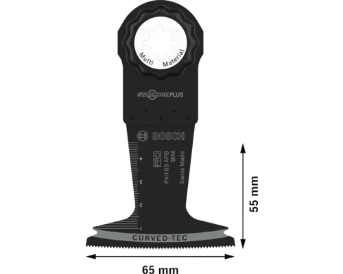 Pílový list Bosch na viac materiálov s upínaním Starlock Plus a technológiou Curved Tec, šírka 65 mm a výška 55 mm