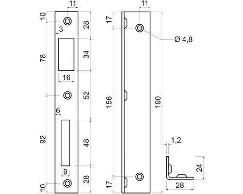 Technický nákres dverovej zárubne s rozmermi