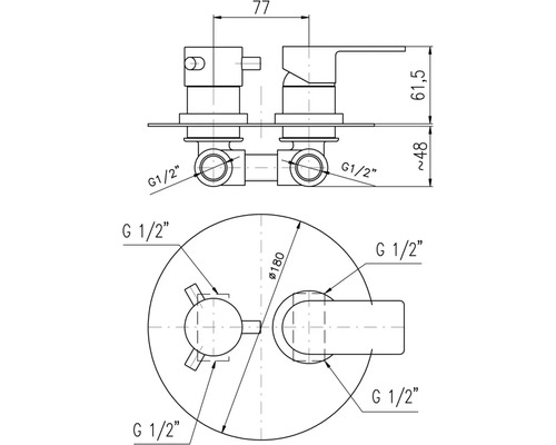 Technický nákres armatúry s rozmermi