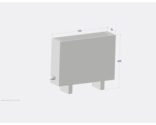 Radiátor s rozmermi 700 x 180 x 600 milimetrov.