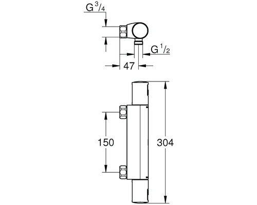 Technický nákres pripojenia radiátora s rozmermi