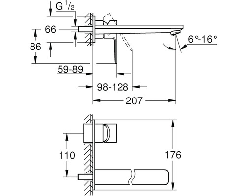 Technický nákres umývadlovej batérie s rozmermi