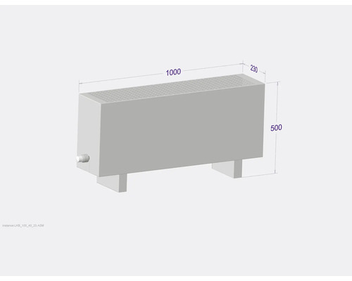 Radiátor s rozmermi 1000 x 230 x 500 milimetrov.