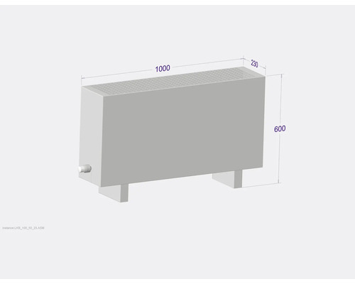 Obrázok vykurovacieho telesa s rozmermi 1000 x 230 x 600 mm.