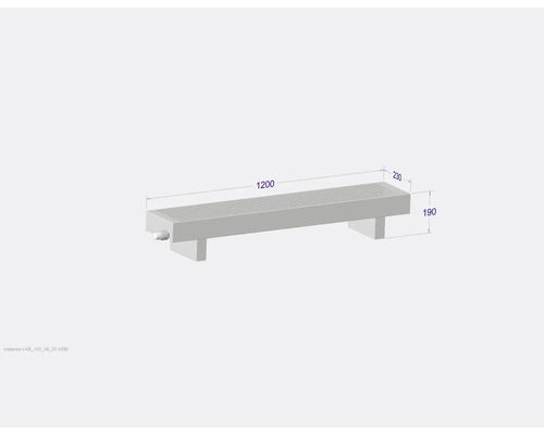 Sprchový žľab s rozmermi 1200, 230 a 190 milimetrov.