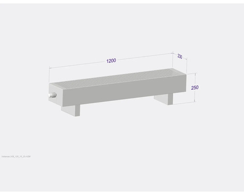 Obrázok radiátora s rozmermi 1200 x 230 x 250 mm