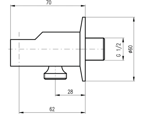 Technický nákres vodovodnej batérie s rozmermi