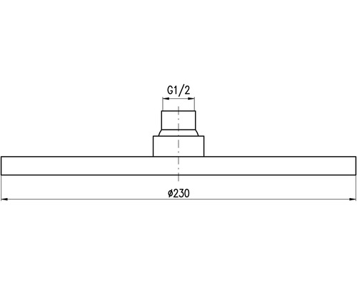 Technický výkres sprchovej hlavice s rozmermi G1/2 a priemerom 230.
