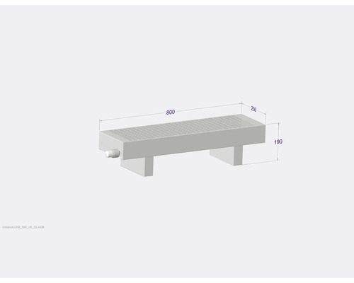 Technický nákres sprchovej lavice s rozmermi 800 x 230 x 190 milimetrov.