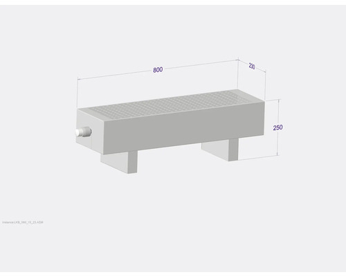 Ilustrácia obdĺžnikového filtra s rozmermi 800 x 230 x 250 milimetrov.