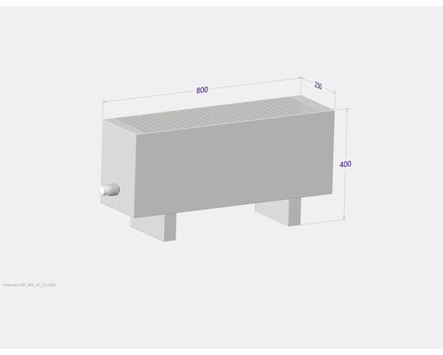 Obrázok vykurovacieho telesa s rozmermi 800 x 230 x 400 mm.